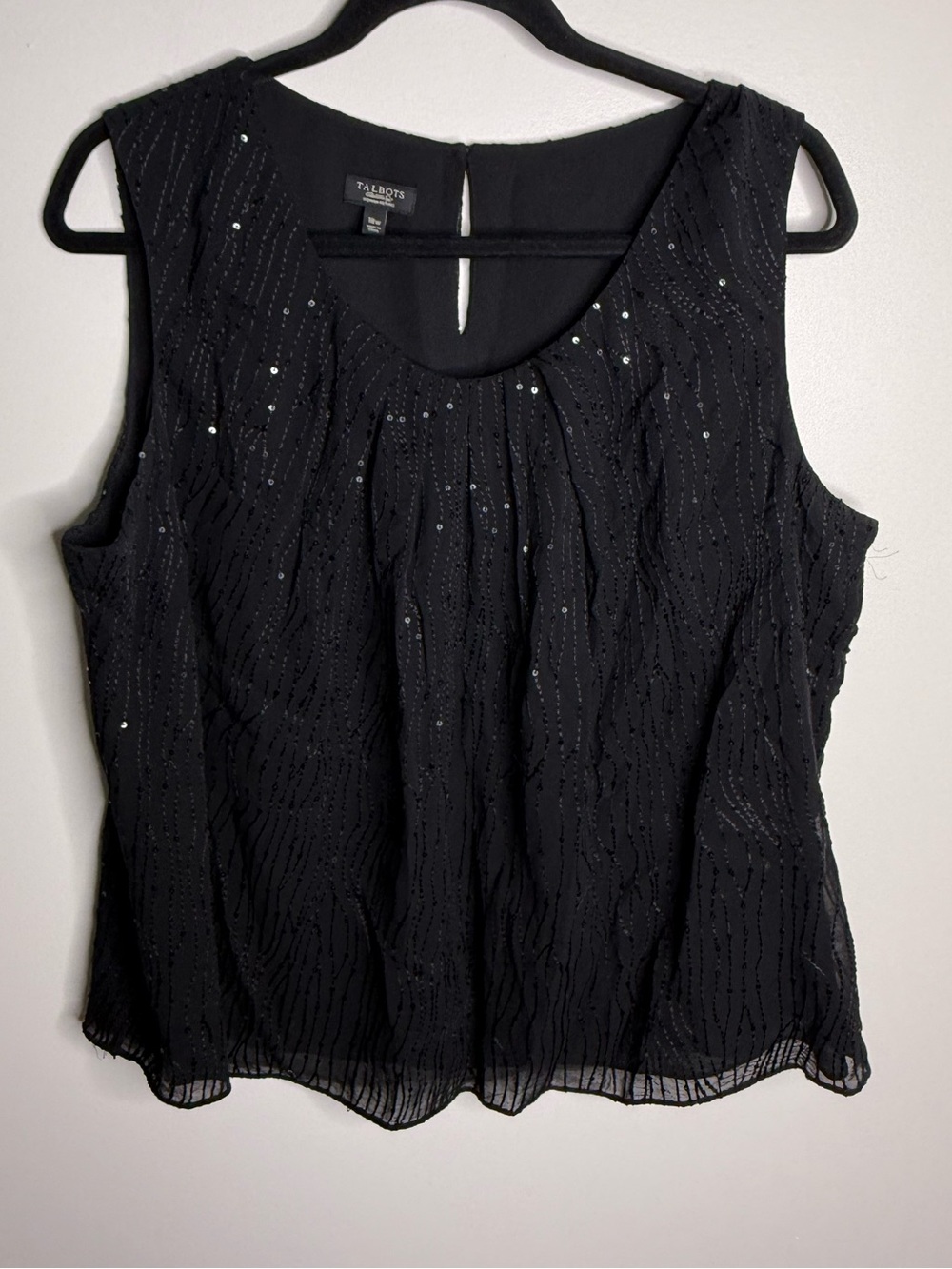 Talbots Black Sleeveless Sequin-Accent Pleated Blouse